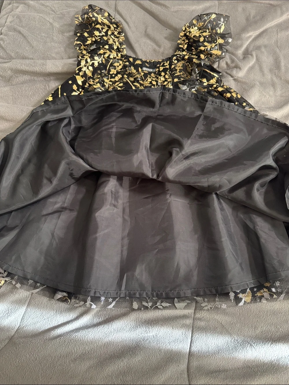Wicked Girls Halloween costume witch Dress black w/Gold Floral Foil Accents Sz 5